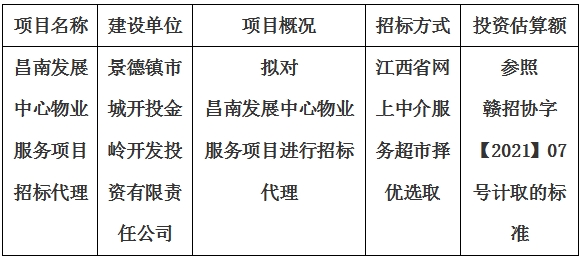 昌南發(fā)展中心物業(yè)服務(wù)項(xiàng)目招標(biāo)代理計劃公告