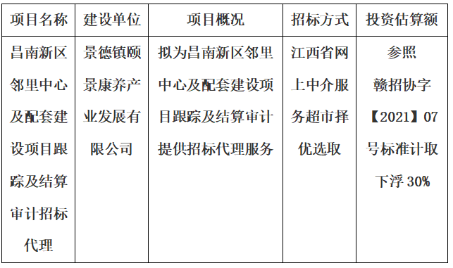 昌南新區(qū)鄰里中心及配套建設項目跟蹤及結算審計招標代理計劃公告