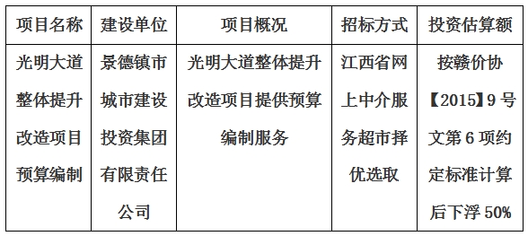 光明大道整體提升改造項(xiàng)目預(yù)算編制計(jì)劃公告